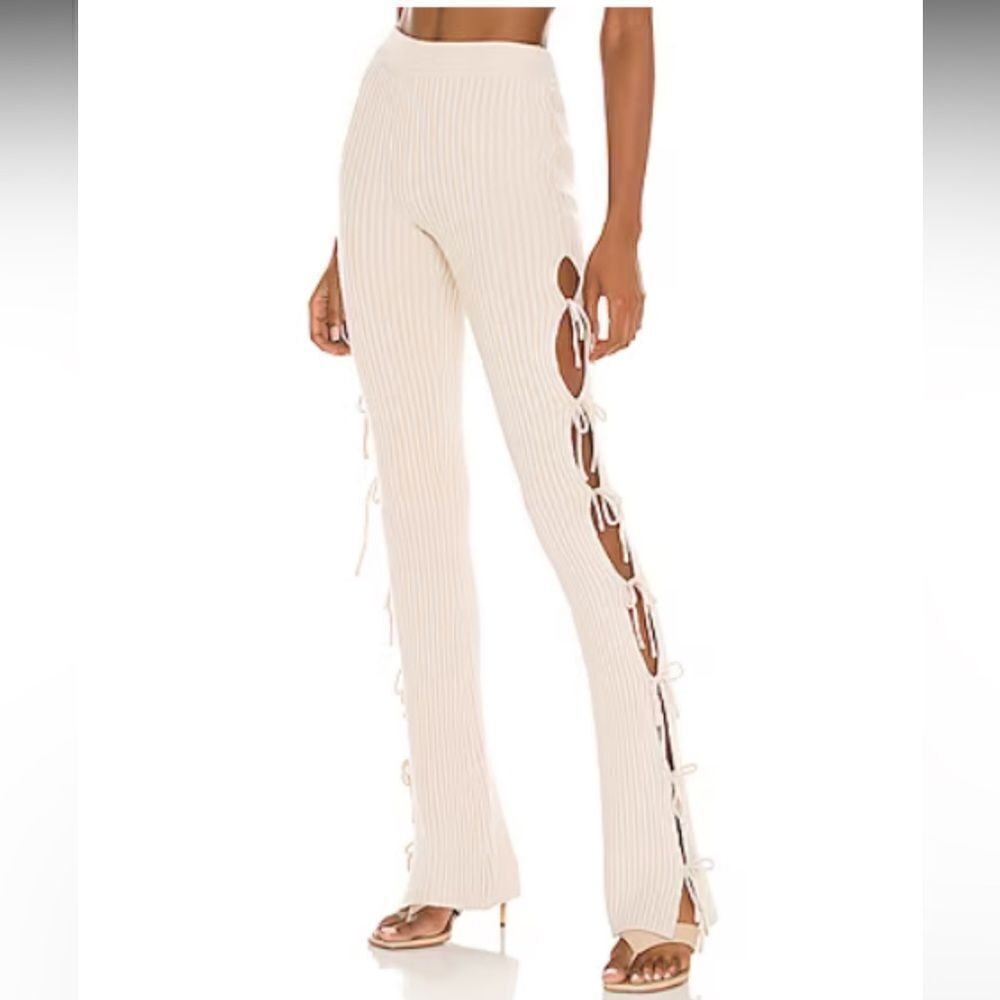 GUIZIO Rib Knit Tie Pant in Light Oat Small Revolve Cashmere